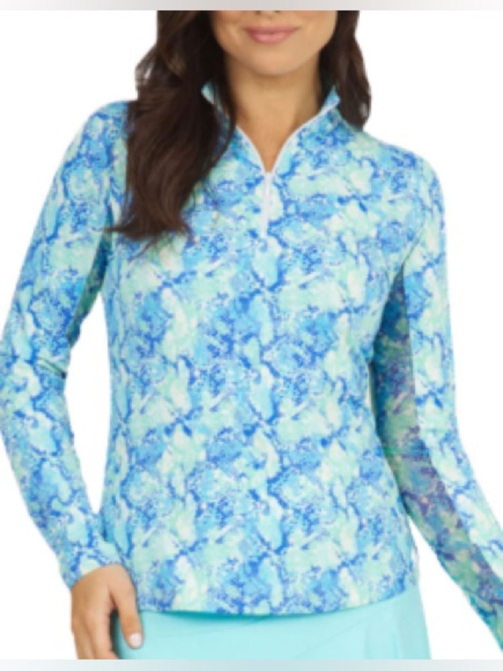 IBKUL Women’s 1/4 Zip Sun Protection Shirt Size XS Cora Jade Snakeskin Bl/Gr/Wh
